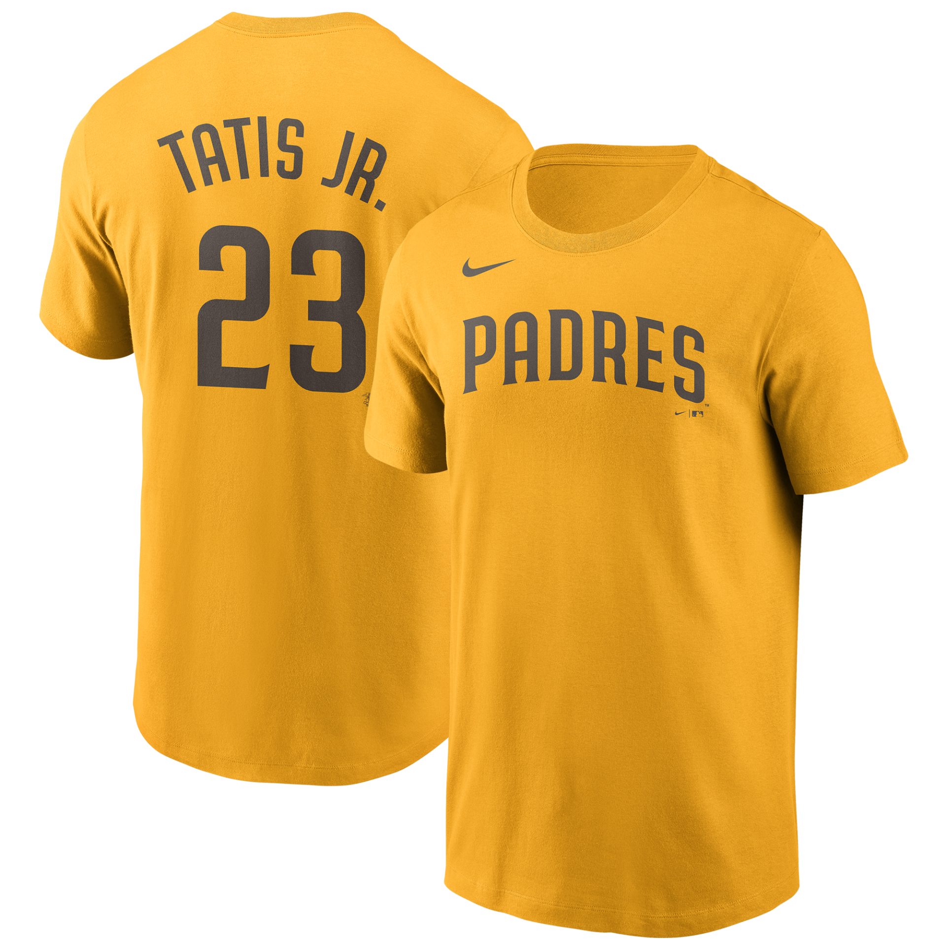 Men’s Nike Fernando Tatís Jr. Gold San Diego Padres Name & Number T-Shirt Men’s Nike Fernando Tatís Jr. Gold San Diego Padres Name & Number T-Shirt