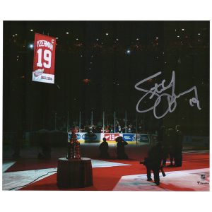 Steve Yzerman Detroit Red Wings Autographed 8″ x 10″ Jersey Retirement Night Photograph