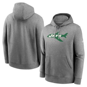Men’s Nike Heathered Gray New York Jets Rewind Club Fleece Pullover Hoodie
