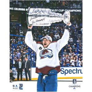 Erik Johnson Colorado Avalanche Autographed 2022 Stanley Cup Champions 16″ x 20″ Raising Cup Photograph with “2022 SC Champs” Inscription