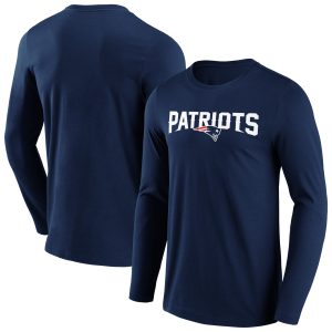 New England Patriots Primary Colour Wordmark Long Sleeve T-Shirt – Mens