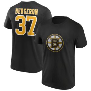 Boston Bruins Iconic Name & Number Graphic T-Shirt – Black – Patrice Bergeron 37 – Mens