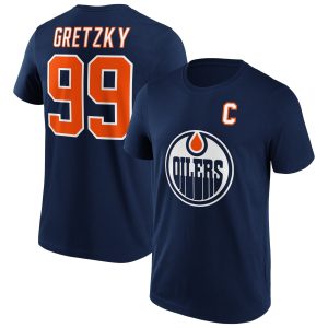 Edmonton Oilers Iconic Name & Number Graphic T-Shirt – Navy – Wayne Gretsky 99 – Mens