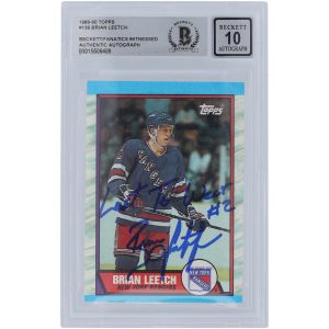 Brian Leetch New York Rangers Autographed 1989-90 Topps #136 Beckett Fanatics Witnessed Authenticated 10 Rookie Card with “Last to wear #2” Inscription