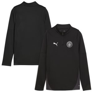 Manchester City Puma Training 1/4 Zip Top – Black – Kids